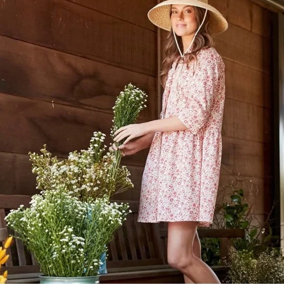 Tuckernuck Small Vermillion Ditsy Royal Shirt Dress Floral Boho Button Up - Picture 2 of 11